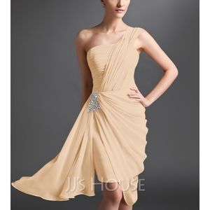 NWT JJ's House Strapless Chiffon Champagne Color Dress Sz 14 (fits like a 10-12)